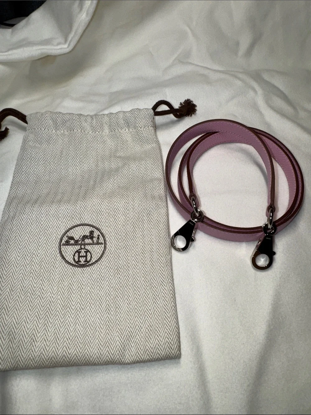 Pink Hermes Kelly Leather Strap with Silver Hardware - Women Accessories